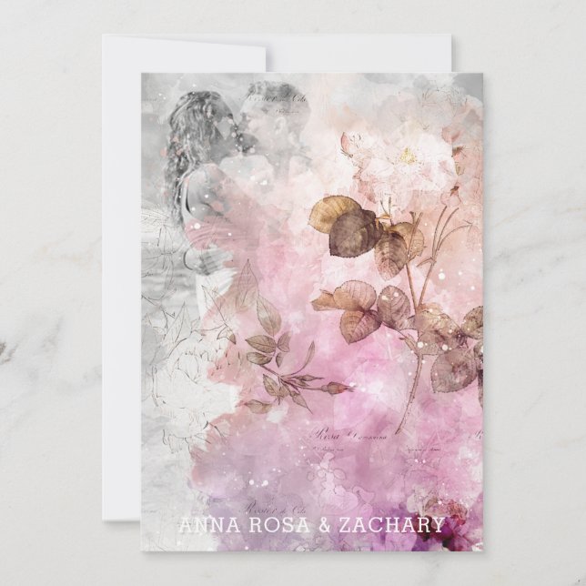 *~* Ephemera AR26 OSA PHOTO QR Vintage bröllop Inbjudningar (Framsida)