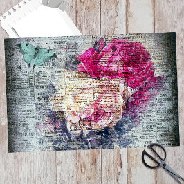 Ephemera Blommigt Butterfly Newsprint Decoupage