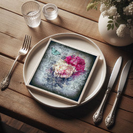 Ephemera Blommigt Butterfly Newsprint Decoupage Pappersservett