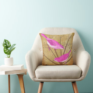 Ephemera Bright Modern Flower Träd Vintage Birds Kudde