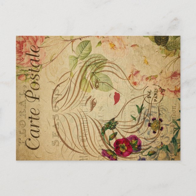 Ephemera Fransk Postcard Line Art Woman Vykort (Framsida)