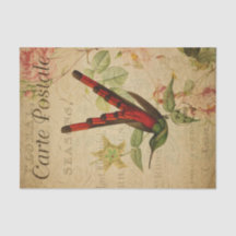 Ephemera Fransk vycard Hummingbird Decoupage