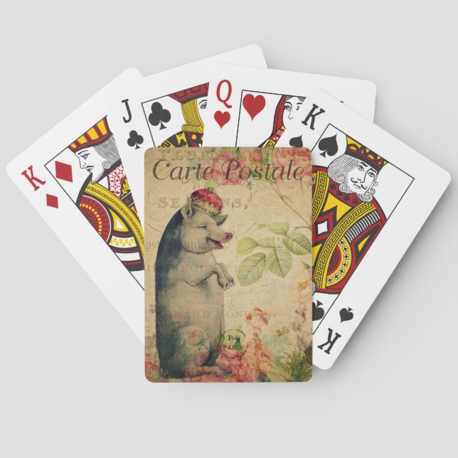Ephemera Fransk vykort Gris med Krona Casinokort (Baksidan)