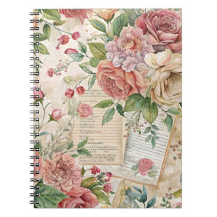 Ephemera Vintage Blommigtar för Söt Rosa Anteckningsbok