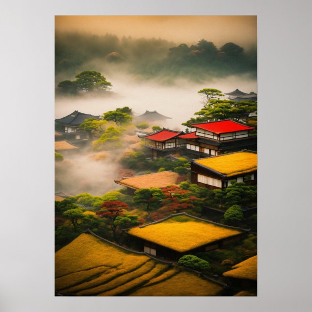 "Ephemeral Forms: Foggy Japansk Abstraction" Poster (Framsidan)