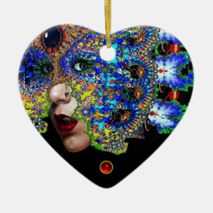 EPHEMERAL, Red Ruby, Blue Sapphire Heart Julgransprydnad Keramik
