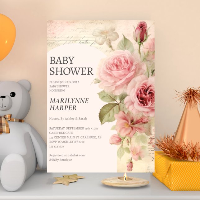 Ephemeralisk Vintage Ro Baby Shower Inbjudningar (Skapare uppladdad)