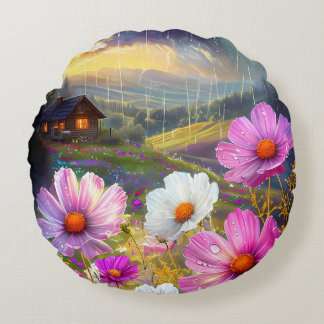 Ephemeraliskt bloom: En symfoni av regn och ljus Rund Kudde