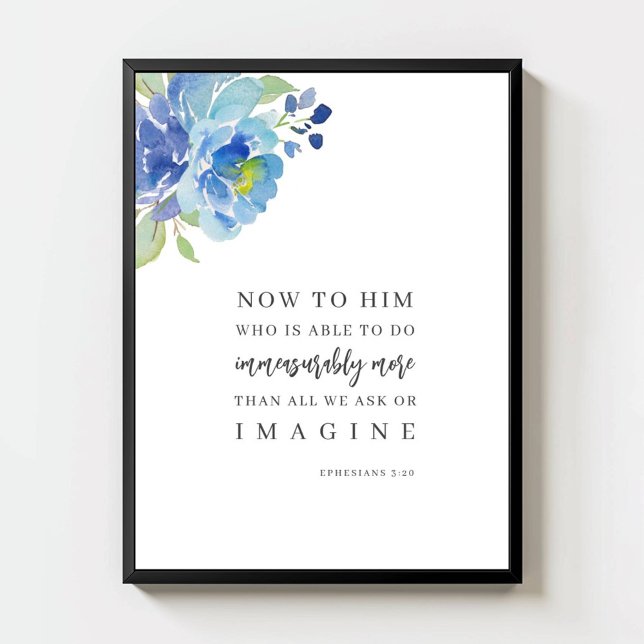 Epheserbrevet 3:20 Akvarell Blå Blommig Bibelvers  Poster (Skapare uppladdad)