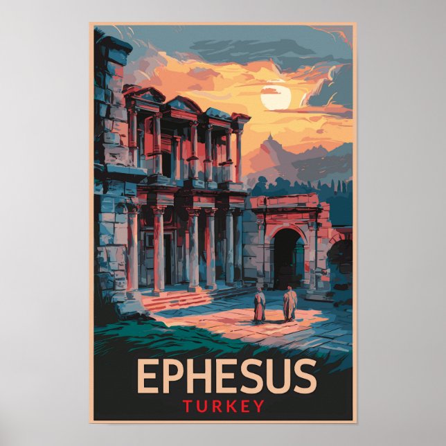 Ephesus Celsusbiblioteket Resa Konst Vintage Poster (Framsidan)