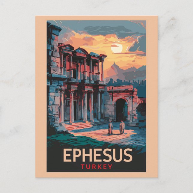 Ephesus Celsusbiblioteket Reskonst Vintage Vykort (Framsida)