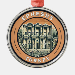 Ephesus Turkey Illustration Travel Art Badge Julgransprydnad Metall