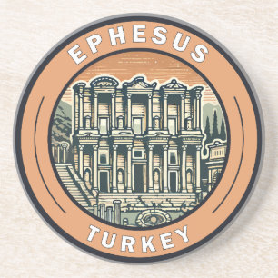Ephesus Turkey Illustration Travel Art Badge Underlägg