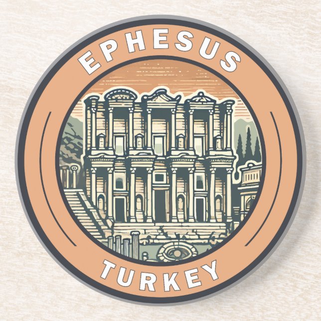 Ephesus Turkey Illustration Travel Art Badge Underlägg (Framsidan)