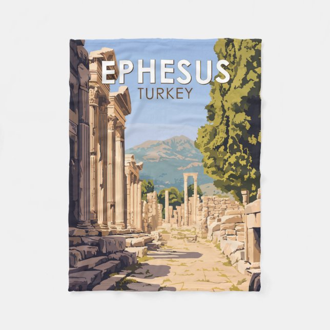 Ephesus Turkey Travel Art Vintage Fleecefilt (Framsidan)