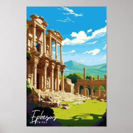 Ephesus Turkey vintage resor ställe illustration Poster