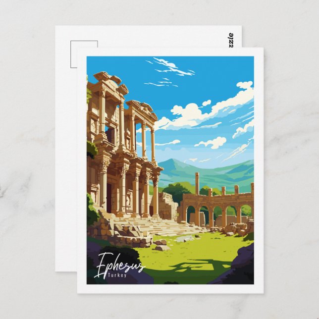 Ephesus Turkiet vintage resemål illustration Vykort (Fram/baksida)
