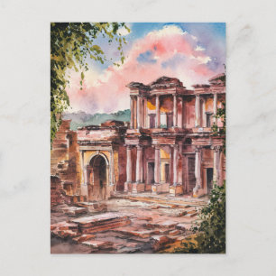 Ephesus, Turkiet. Vintagens vattenfärg Vykort