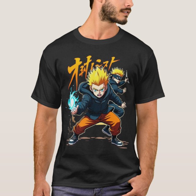 Epic Anime Warrior - Action-Packed Superpower T Shirt (Framsida)