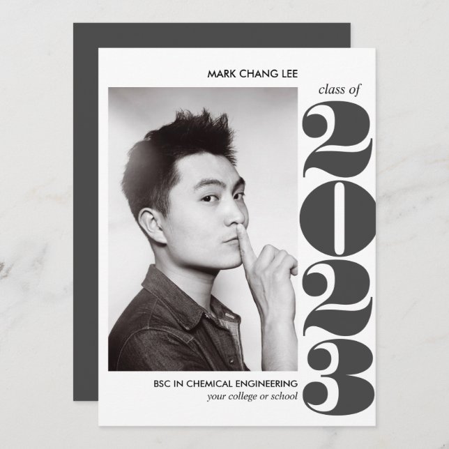 EPIC-året | GRÅTT BOLD COLLEGE PHOTO STUDENTEN Kort (Fram/baksida)