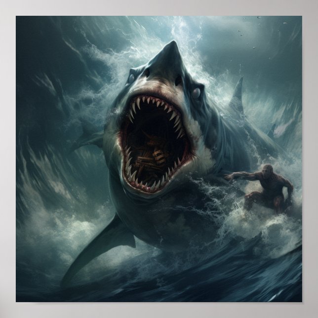 Epic Battle: Megalodon vs T-Rex - Jaw-Dropping Po Poster (Framsidan)