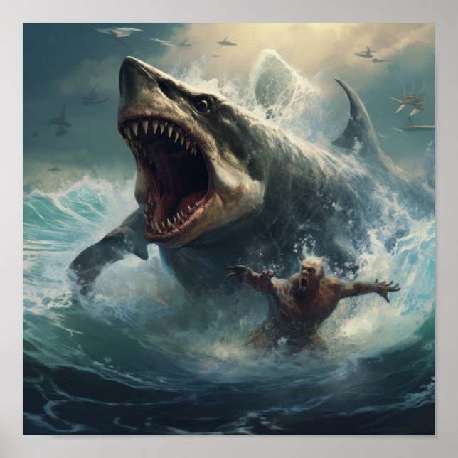 Epic Battle: Megalodon vs T-Rex Poster - Släpp los (Framsidan)