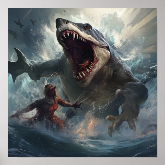 Epic Battle of Megalodon vs. T-Rex Poster - Unleas (Framsidan)