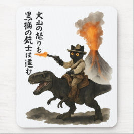 Epic Black Cat Cowboy Riding Dinosaur with Volcano Musmatta