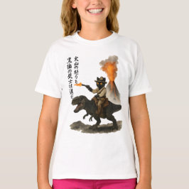 Epic Black Cat Cowboy Riding Dinosaur with Volcano T Shirt