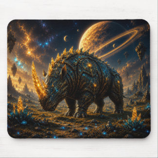Epic Blue & Gold Armored Space Rhino Mouse Pad Musmatta