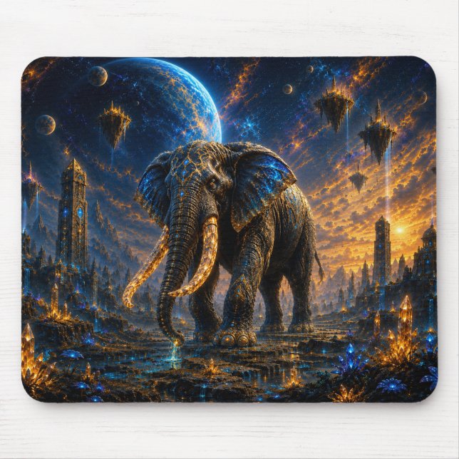 Epic Blue & Gold Celestial Elephant Mouse Pad Musmatta (Framsidan)