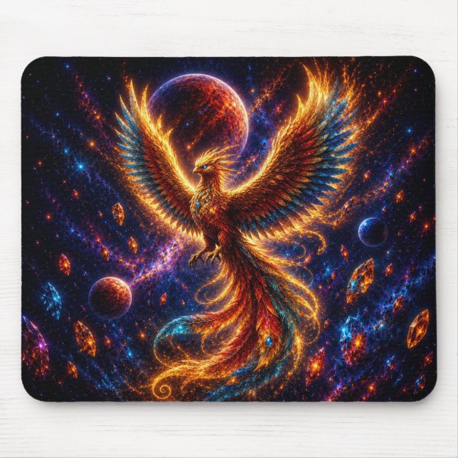 Epic Blue & Gold Celestial Phoenix Mouse Pad Musmatta (Framsidan)
