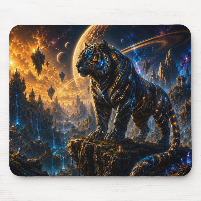 Epic Blue & Gold Celestial Tiger Mouse Pad Musmatta (Framsidan)