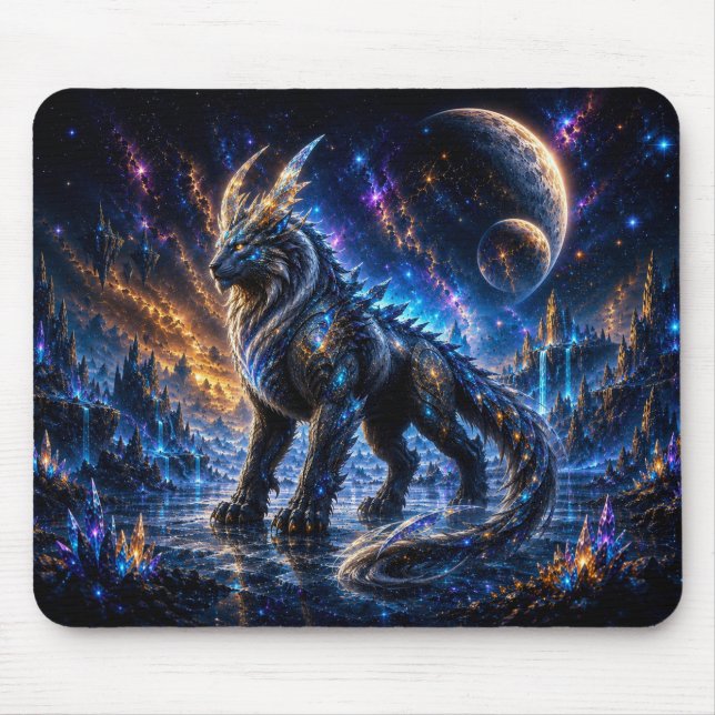 Epic Blue & Gold Celestial Wolf Mouse Pad Musmatta (Framsidan)
