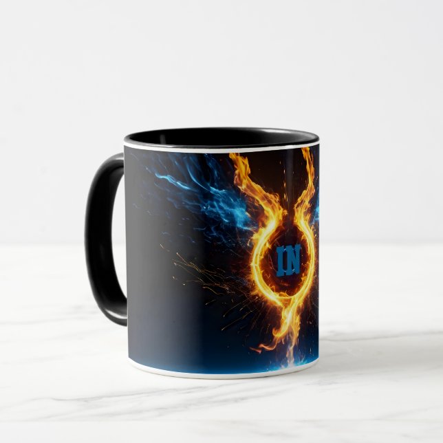 Epic Blue Orange Fire Ring Elemental Magic Mugg (Framsida vänster)