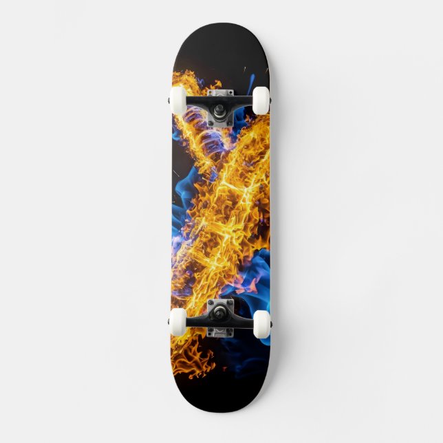 Epic Blue Orange Flame Abstract Magic Energy Mini Skateboard Bräda 18,5 Cm (Framsida)
