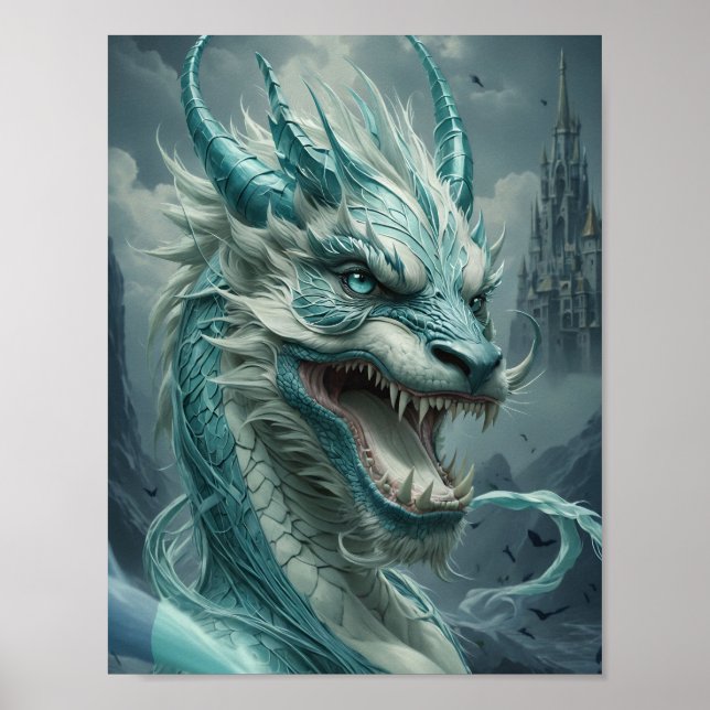 Epic Blue Storm Dragon Poster (Framsidan)