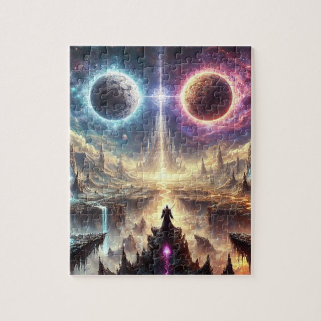 Epic celestial batlefield illustration round cloc pussel (Vertikal)