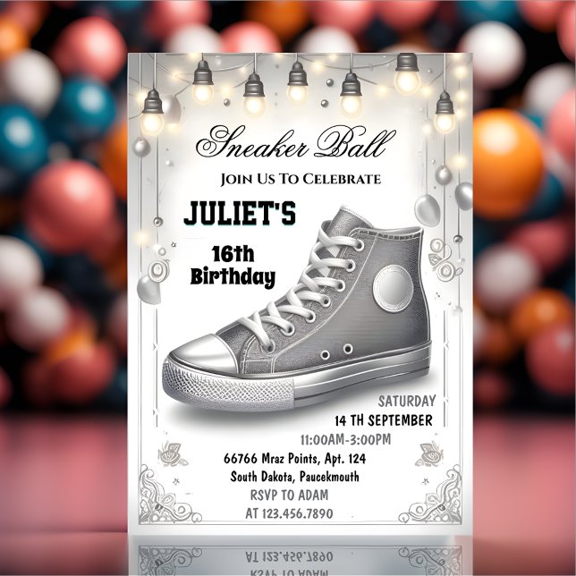 Epic Chic Shoe Girl Sweet 16 Sneaker Boll Birthday Inbjudningar (Skapare uppladdad)
