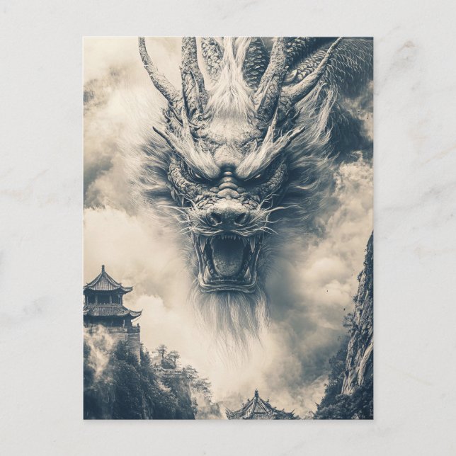 Epic Chinese Dragon Illustration Vykort (Framsida)