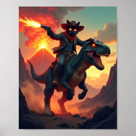 Epic Cowboy Cat Riding Dinosaur | Fantasy Sci-Fi Poster