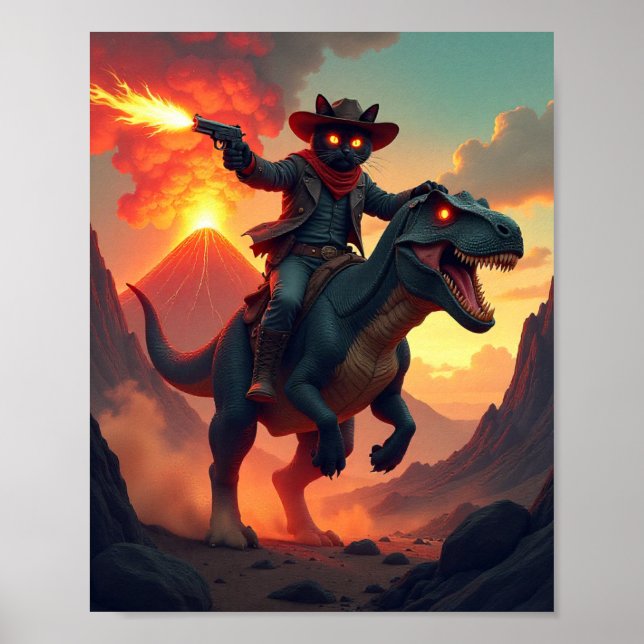 Epic Cowboy Cat Riding Dinosaur | Fantasy Sci-Fi Poster (Framsidan)