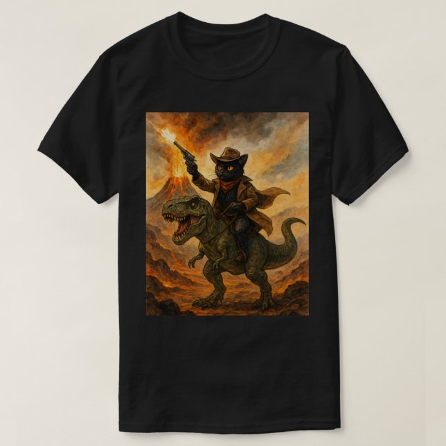 Epic Cowboy Cat Riding Dinosaur - fet vattenfärg T Shirt (Design framsida)