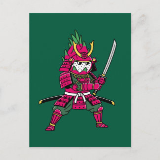 Epic Dragon Fruit Samurai Warrior Katana Illustrat Vykort
