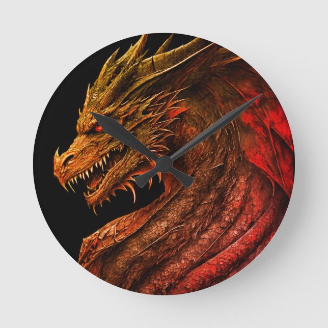 Epic Dragon Retro Clock Rund Klocka (Framsida)