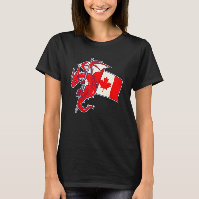Epic Dragon With Canada Flagga Canadian T Shirt (Framsida)