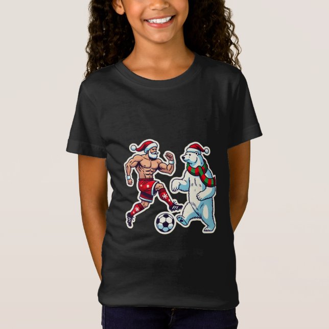 Epic Duel: Santa Claus vs. Polar Bear on the Socce T Shirt (Framsida)