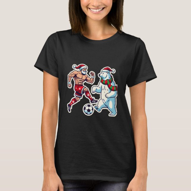 Epic Duel: Santa Claus vs. Polar Bear on the Socce T Shirt (Framsida)