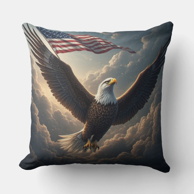 Epic Eagle with American Flag – Fantasy Art Kudde (Framsida)