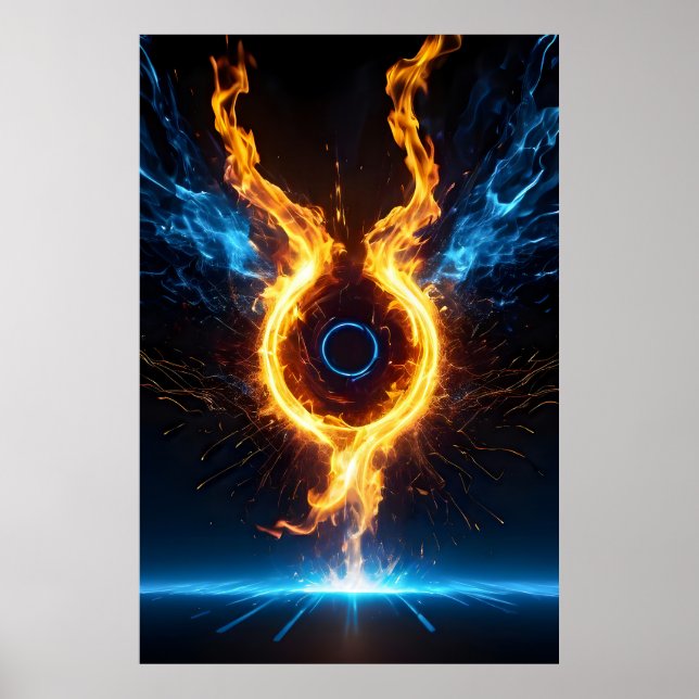 Epic Elemental Magic Ring Blue Orange Fire Poster (Framsidan)